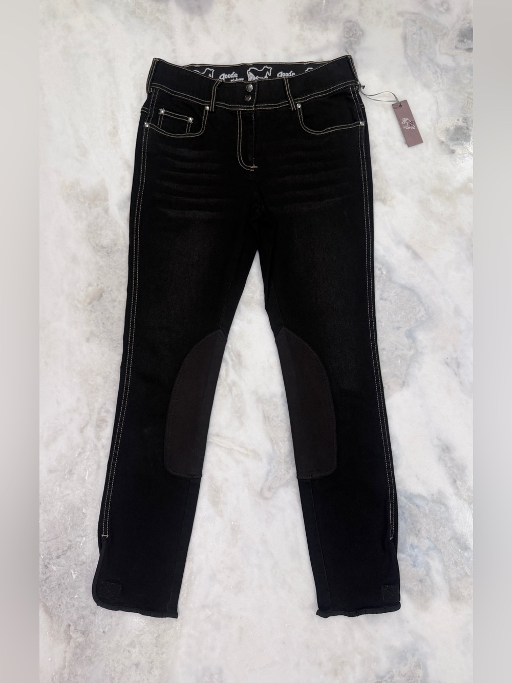 NWT Goode Rider Equestrian Jean Knee Patch Breeches Black Denim 32L